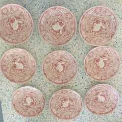 Set Of 9~ Pottery Barn Pink Graphic Bunny salad plates NWT