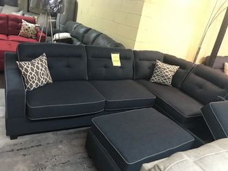 🦋Navy Blue sectional with ottoman and storage chaise 🦋 JORDAN HOME FURNITURE 💥 90 DAYS NO INTEREST 💥