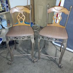 Ashley Cast Iron And Oak Bar Stools