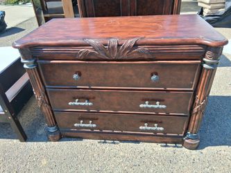 2 Pc Armoire Solid Wood With Carved Wood Accent Designs 