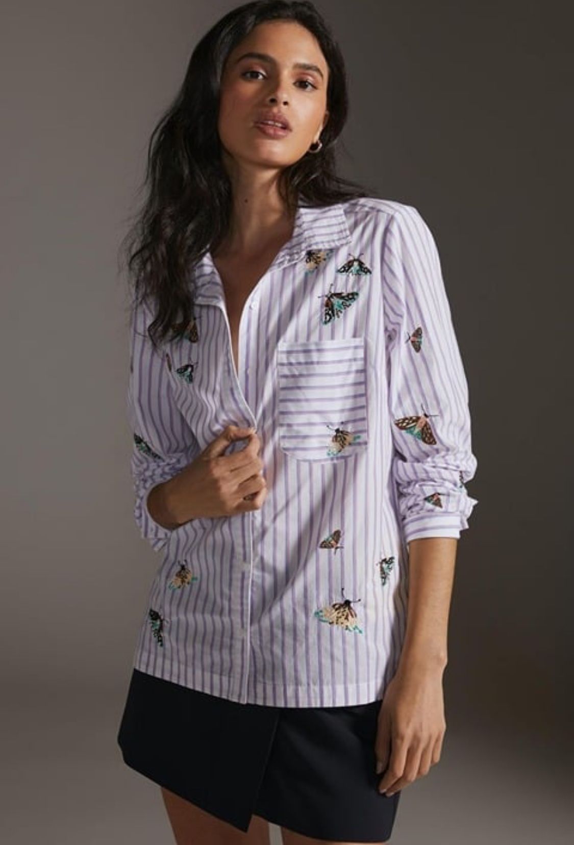 Anthropologie Maeve Embroidered Slim Buttondown Shirt