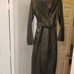 Women's Leather Duster/Long/Trench Coat -Korean, Black, Petite 