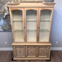 Vintage 80” AMERICAN OF MARTINSVILLE Solid Wood 2 Piece Display Cabinet & Buffet With Lighting