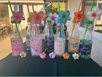 Colorful drink bottles and flower claw clips!