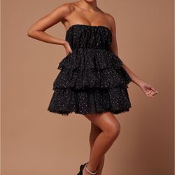 Fashionnova Black Glitter Mini Dress