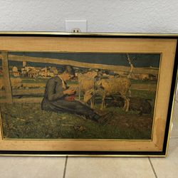 Canvas . Knitting girl at the fence Giovanni Segantini . 24”X14”