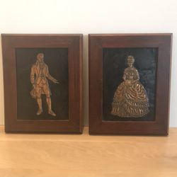 Vintage Framed Copper Embossed Colonial Man and Woman
