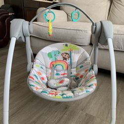 Portable Baby Swing – Automatic 6-Speed Infant Swing with Music, Taggies & Rem