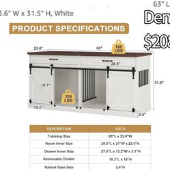 😆 Large Dog Crate Furniture,Wooden Indoor Dog Kennel Furniture for 2 Dogs with Sliding Barn Door and Removable Divider, Heavy Duty Dog Crate Table