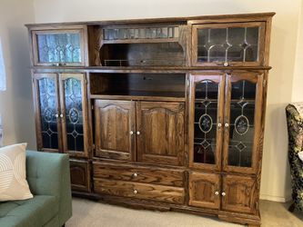 Vintage Solid Oak Entertainment Wall Unit