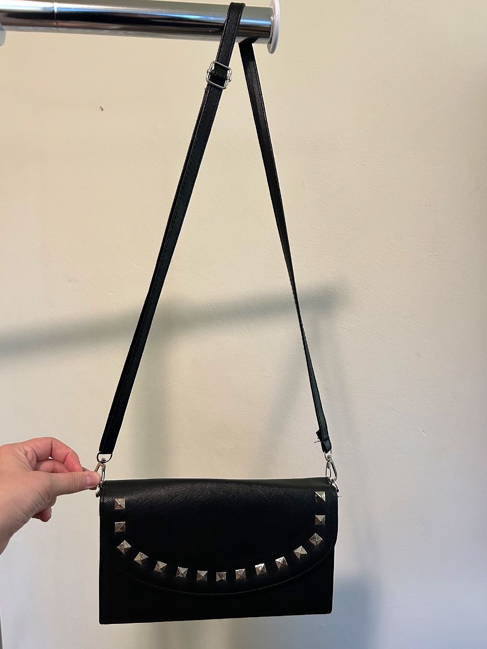 Black Studded Flat Crossbody Purse