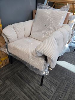 Cream Corduroy Accent Chair with Black Legs