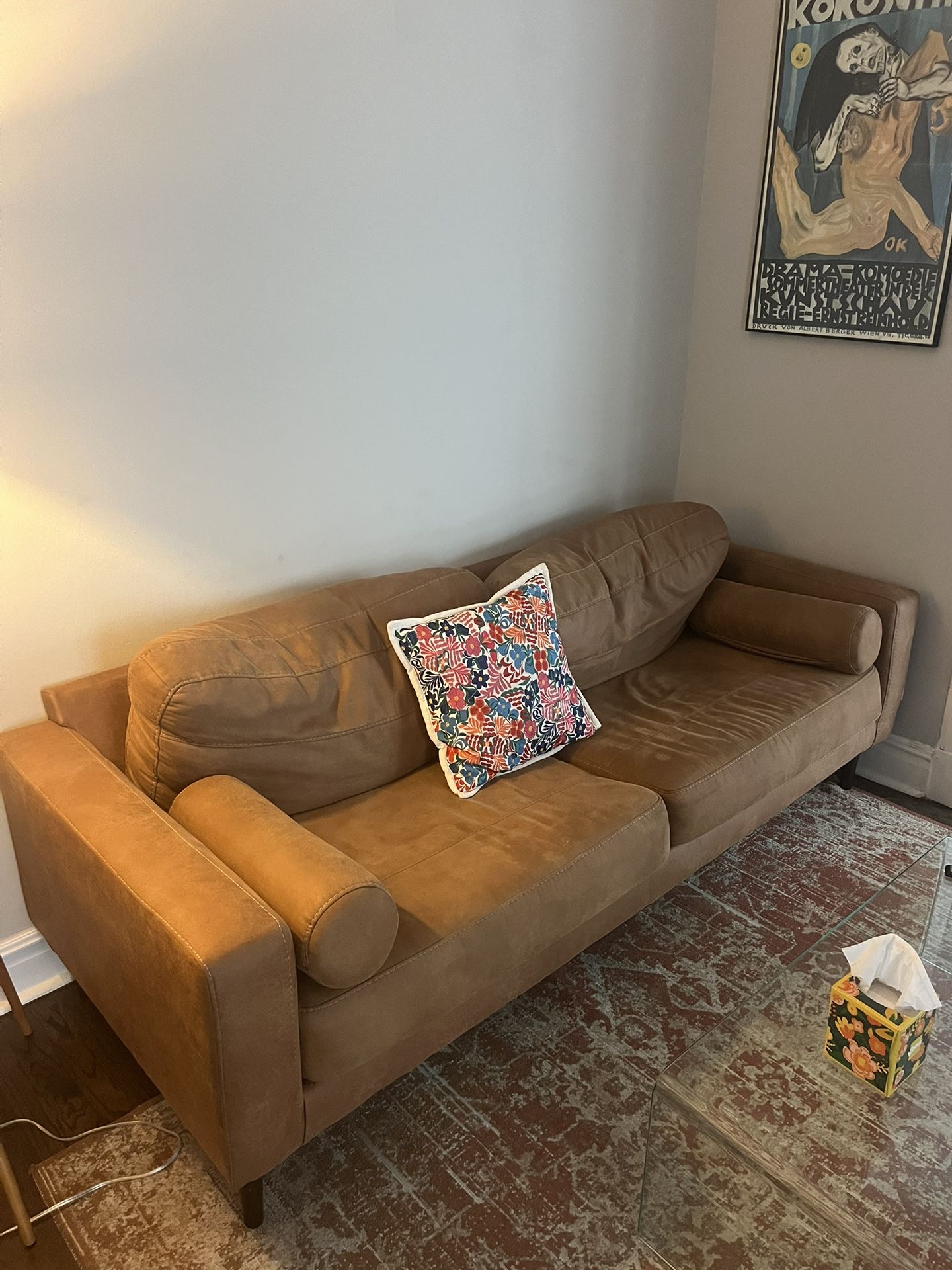 Brown suede couch for sale - barely used!