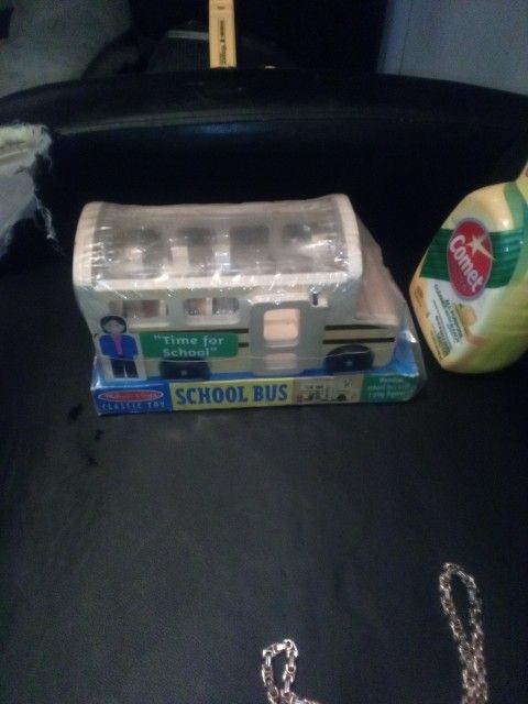 Wood School Bus Toy Wooden New