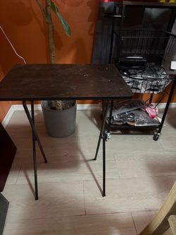 Dark Brown Folding Table with Metal Legs