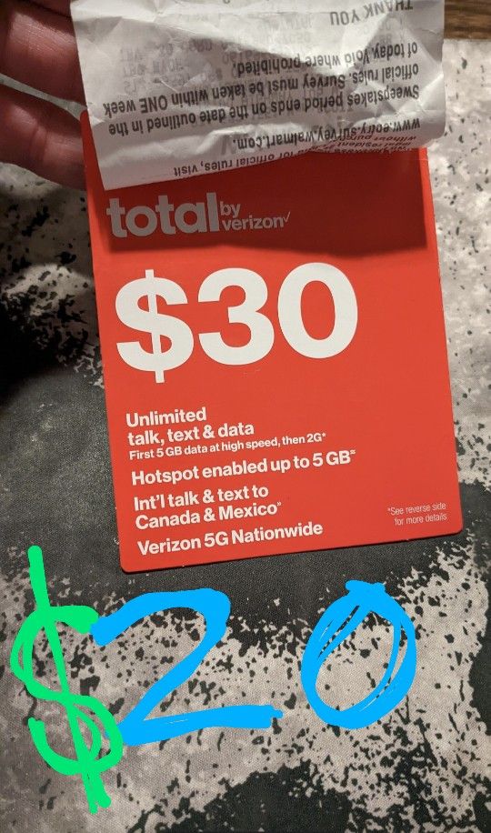 Verizon Prepaid Monthly Minutes & Data! $20