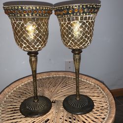 Candle Holders Brass And Glass With Rhinestone Accents