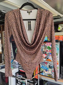 AFRM Leopard Print Cowl Neck Bodysuit Size XS