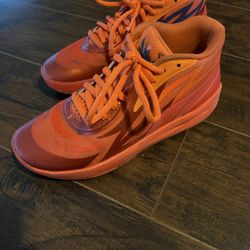 Boys Orange Puma Melos Basketball Shoes 