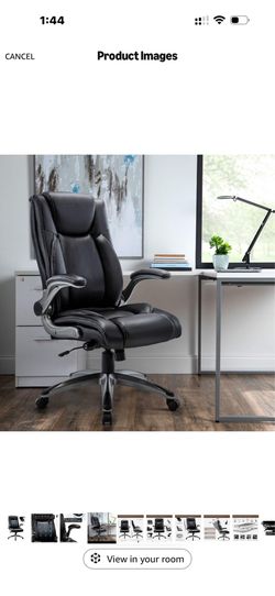 COLAMY Executive Office Ergonomic Chair with Thick Bonded Leather, Flip-up Armrests, High Back Adjustable Height and Tilt for Working, Study, Gaming