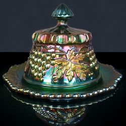 Antique Northwood Grape and Cable Carnival Glass Butter Dish 