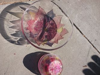 Glass Poinsettia Bowl and Small Dish Set