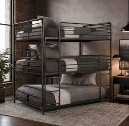 Metal industrial, full-size triple bunkbed