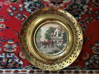 Vintage Solid Brass Wall Hanging Plate Foil Art Picture 10.75"W