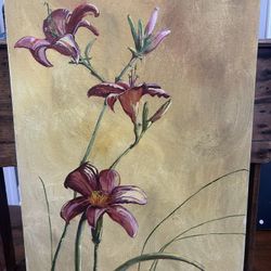 Beautiful 24”x36” Oil Painting of Day Lillies