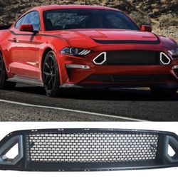 Fits 18-23 Ford Mustang RTR Smoke Front Bumper Upper Mesh Grille W/ DRL LED Lamp