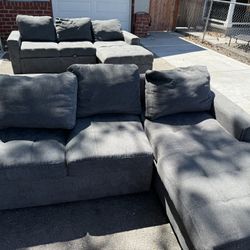 Fabric Sleeper Sofa with Chaise and Storage, Gray