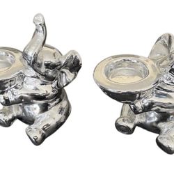 Set of 2 Silver Elephant Ceramic Candle Holder 6.5‘’x6.5’’