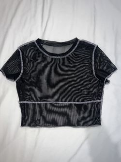 SHEIN Contrast Stitch Sheer Mesh Top With out Bra 