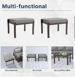 2 Pieces Halmuz Aluminum Weather-Resistant Patio Outdoor Ottomans with Grey Cushions