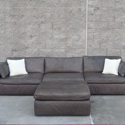 Gray Leather Modular Sectional 