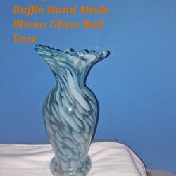 Vintage 8" Tall Ruffle Hand Made Blown Glass Bud Vase-$65.00