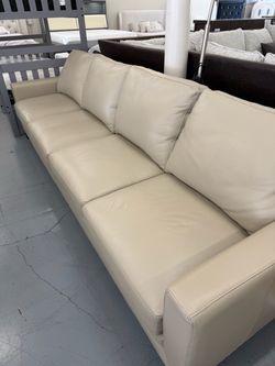 Cream Leather 4-Seat Sofa, CUSTOM