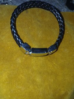 Mens black leather braided  bracelet