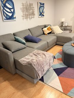Crate & Barrel Gather 3-Piece U-Shaped Sectional with Double Chaise, Metal Gray