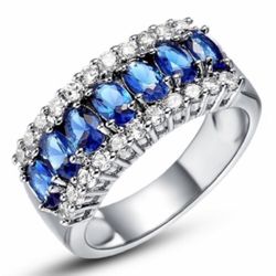 Stamped 925 Created Sapphire Blue  Eternity Ring Size 9 *See My Other 800 Items*