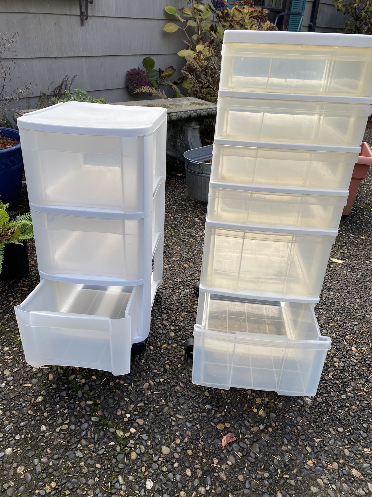 2 White Plastic Storage Drawer Units