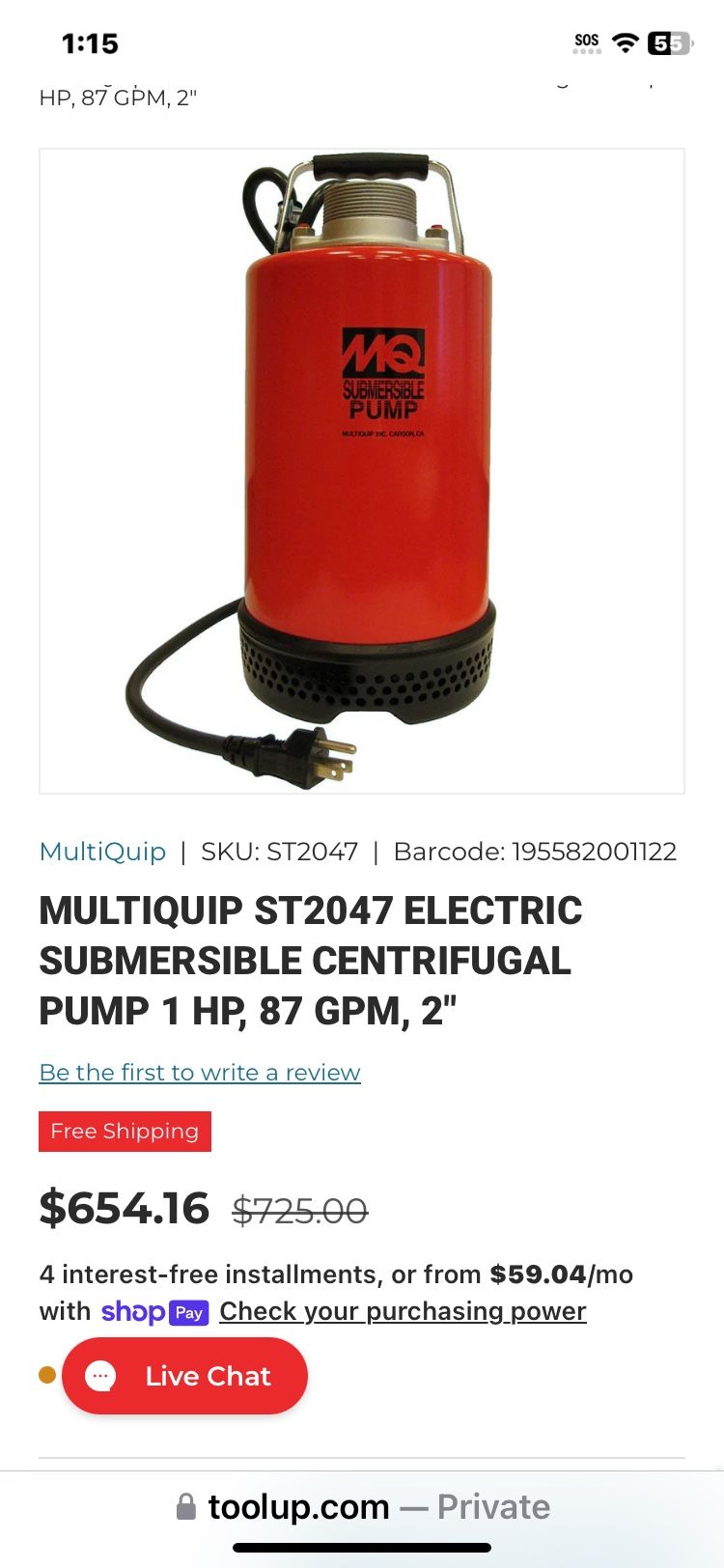 MQ 2” Submerged Electric Water Pump