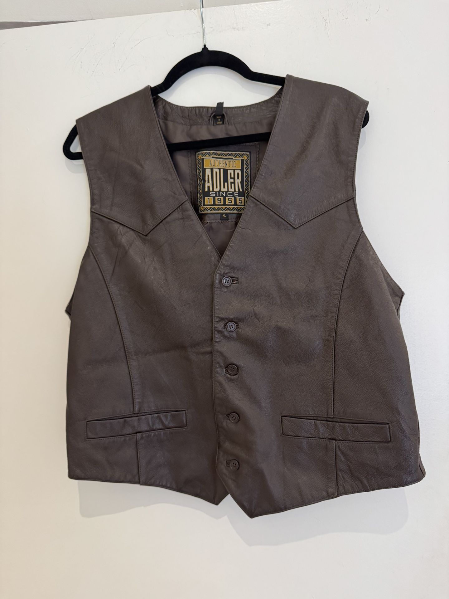 Authentic Adler Men's XL Vest Motorcycle Genuine Leather Black Brownish Biker