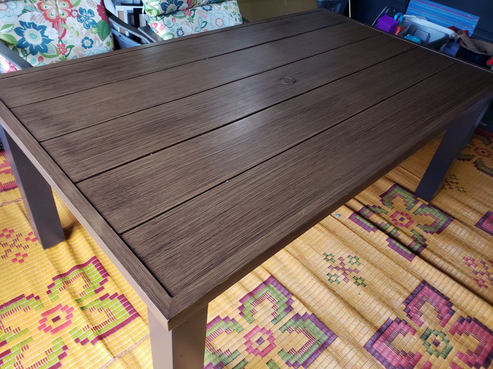 Metal Faux Wood Patio Table