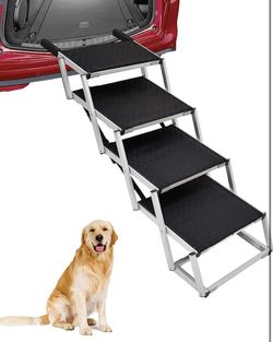 Car Stairs for Large Dogs, Foldable Dog Ramp with Non-Slip Surface for Cars, SUVs and Trucks, Lightweight Aluminum Dog Steps Support