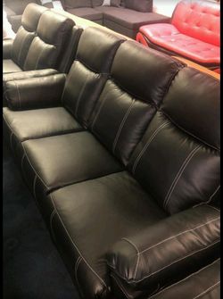 Brand New Black Leather 3pc Reclining Set With Baseball Stitching