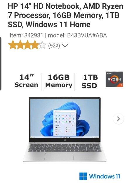 Hp 14in Laptop Open Box