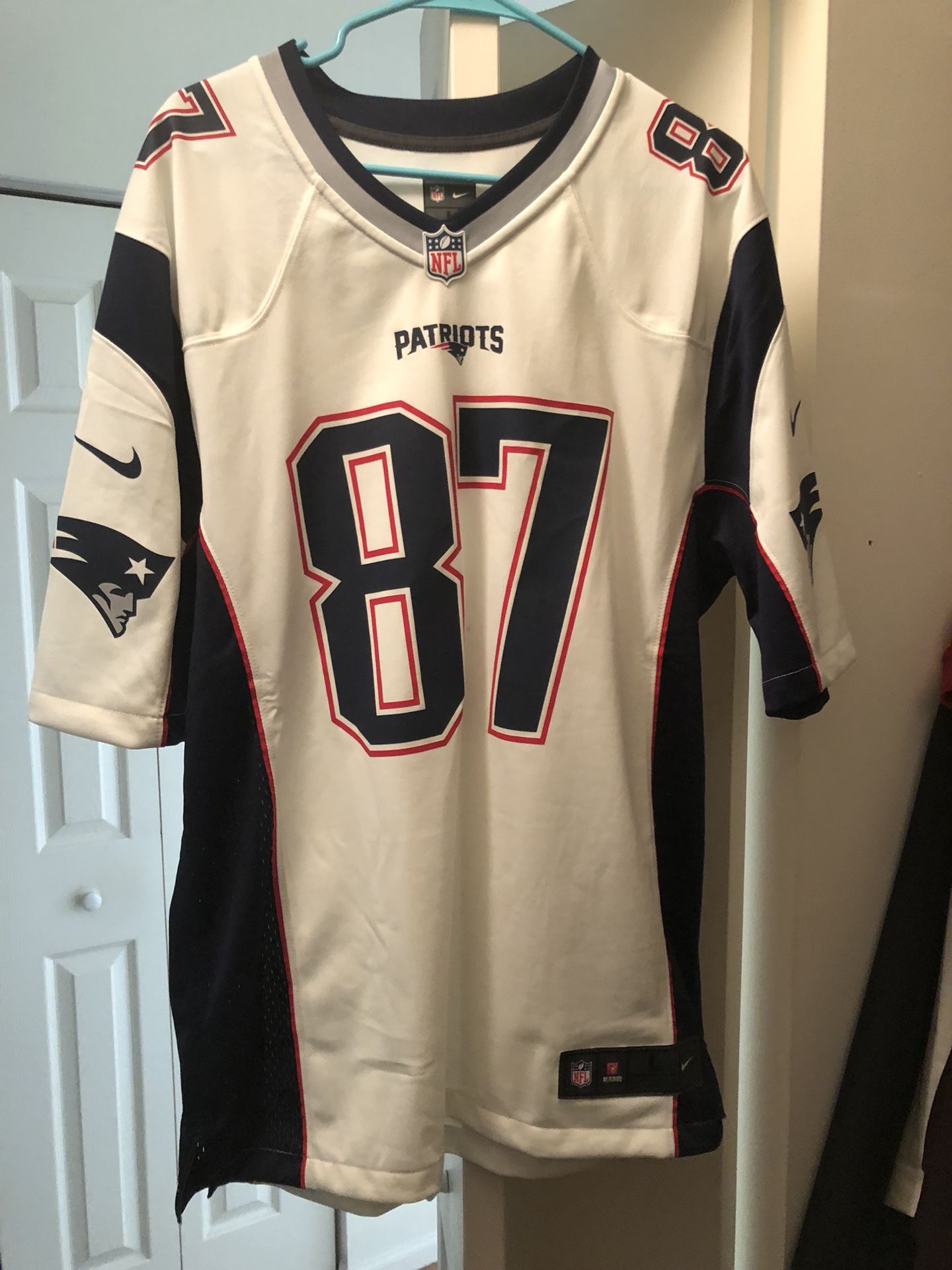 Men's New England Patriots Rob Gronkowski Nike White/Navy Blue Game Jersey