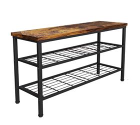 3-TIER METAL SHOE RACK WITH WOOD TOP, SHOE ORGANIZER FOR CLOSET, STACKABLE SHOE STORAGE