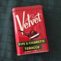 Vintage 1940s/1950s Velvet Pipe & Cigarette Tobacco Flip Top Tin